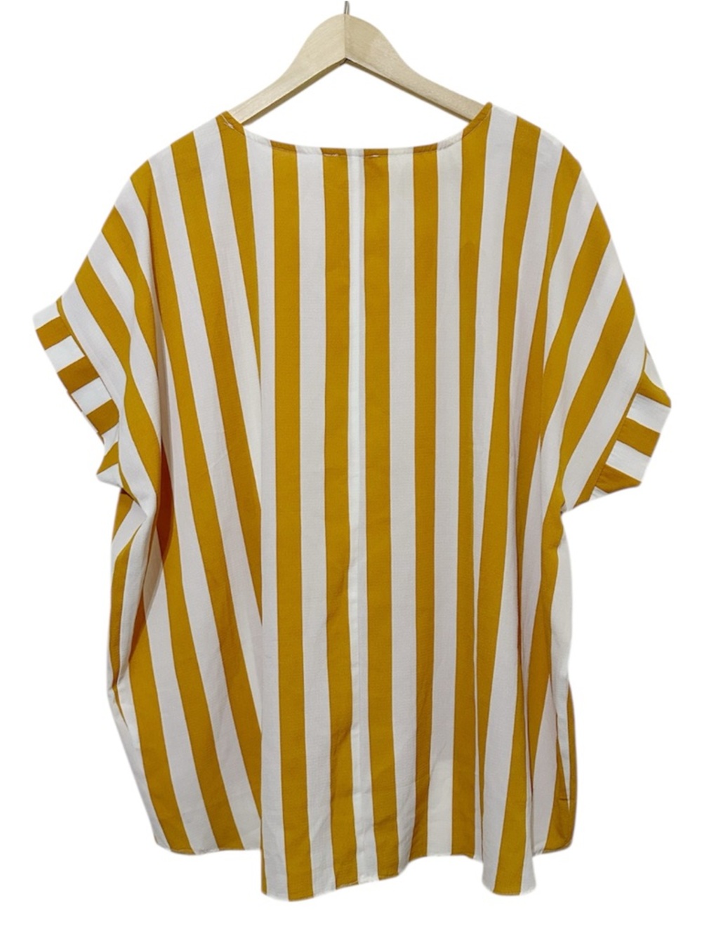 Umgee Large Mustard White Striped Oversized Blouse Cuffed Sleeve Top Large - Picture 3 of 5